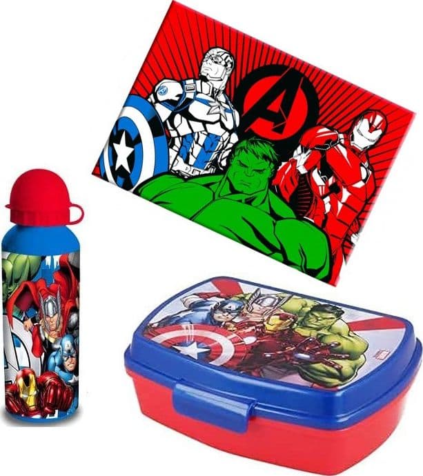 Borraccia in alluminio PortamerendaAvengers e tovaglietta Cancelleria e prodotti per ufficio/Scuola e materiale didattico/Materiale scolastico/Portapranzo e borracce/Set pranzo Store Kitty Fashion - Roma, Commerciovirtuoso.it
