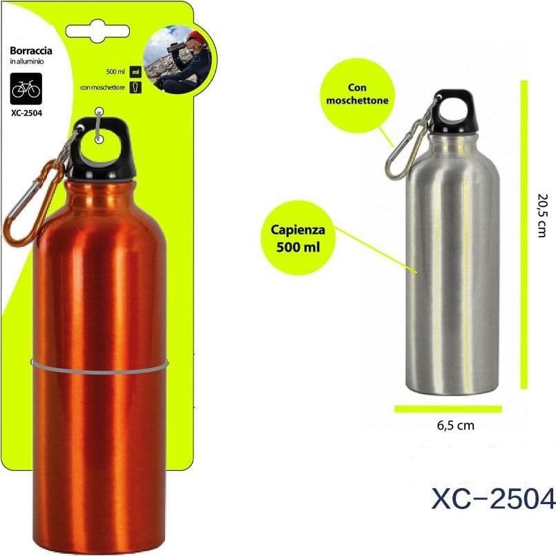 BORRACCIA IN ALLUMINIO TAPPO ERMETICO CON MOSCHETTONE DA 500 ML COLORATE XC-2504
