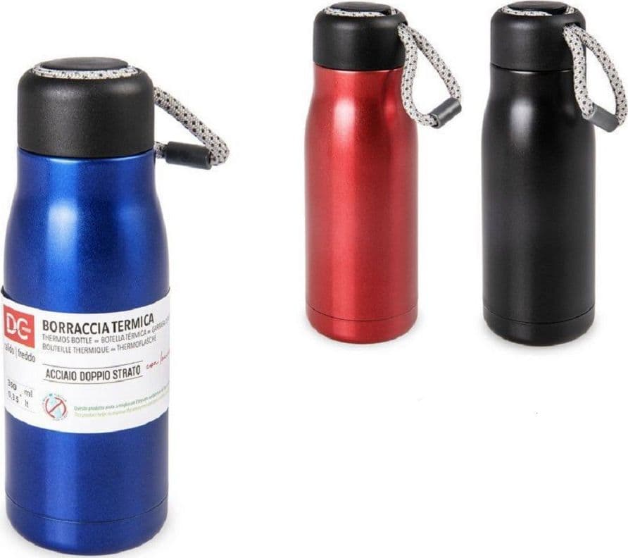 BORRACCIA TERMICA IN ACCIAIO THERMOS CON LACCIO 350 ML COLORI ASSORTITI 221321