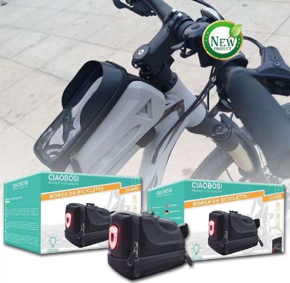 BORSA DA SELLA IMPERMEABILE PER BICI CON LUCE POSTERIORE RICARICABILE USB ZX-9428