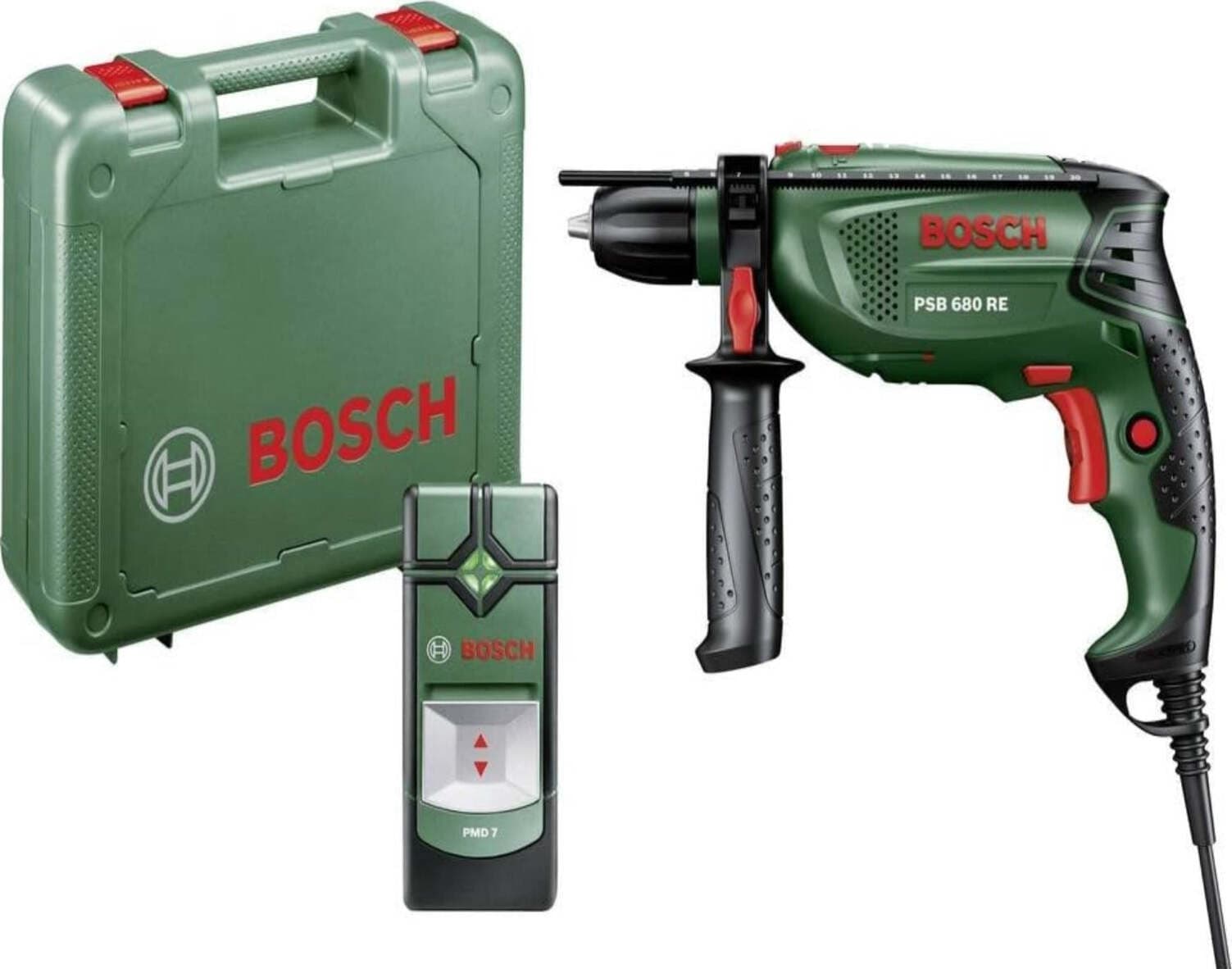 BOSCH---TRAPANO-A-PERCUSSIONE-680W-PSB680-+-RILEVATORE-DI-METALLI-PMD7
