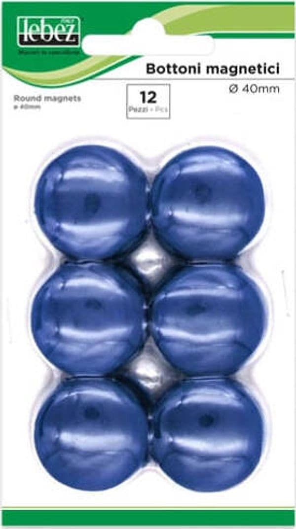 Bottoni magnetici - blu - diametro 40 mm - Lebez - blister 12 pezzi Cancelleria e prodotti per ufficio/Archivio ufficio e accessori per scrivania/Nastri colle elastici e graffette/Puntine e ganci Eurocartuccia - Pavullo, Commerciovirtuoso.it