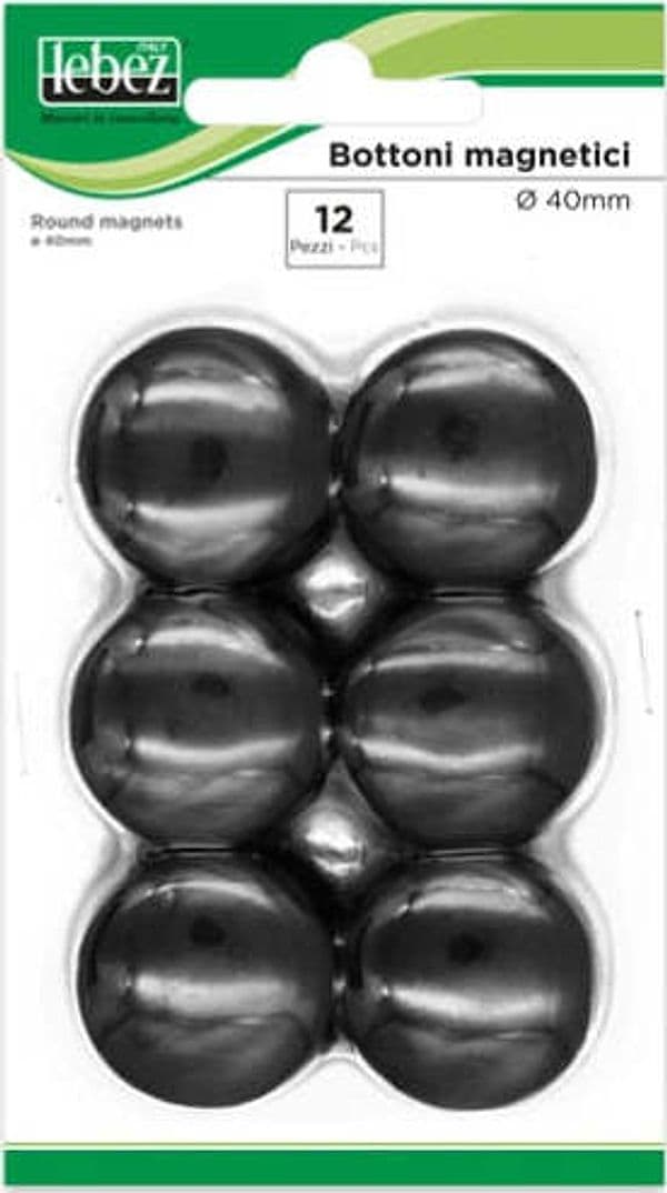 Bottoni magnetici - nero - diametro 40 mm - Lebez - conf. 12 pezzi Cancelleria e prodotti per ufficio/Archivio ufficio e accessori per scrivania/Nastri colle elastici e graffette/Puntine e ganci Eurocartuccia - Pavullo, Commerciovirtuoso.it