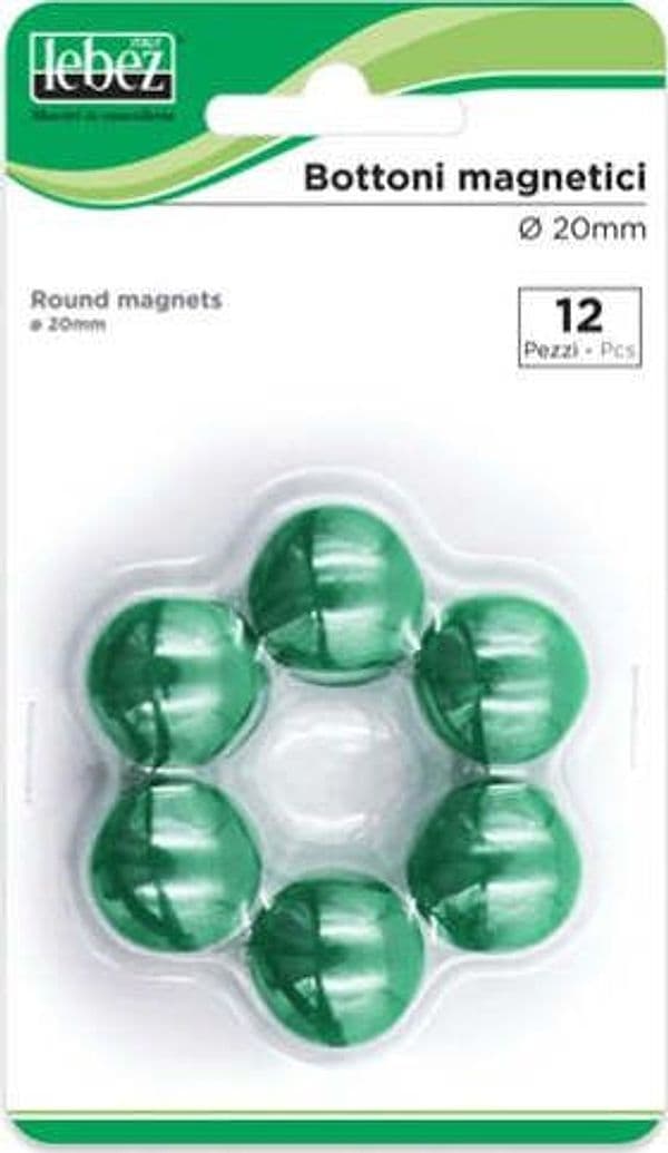 Bottoni magnetici - verde - diametro 20 mm - Lebez - blister 12 pezzi Cancelleria e prodotti per ufficio/Archivio ufficio e accessori per scrivania/Nastri colle elastici e graffette/Puntine e ganci Eurocartuccia - Pavullo, Commerciovirtuoso.it