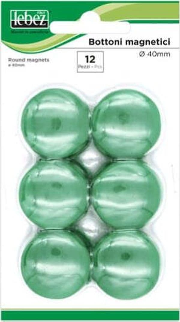 Bottoni magnetici - verde - diametro 40 mm - Lebez - blister 12 pezzi Cancelleria e prodotti per ufficio/Archivio ufficio e accessori per scrivania/Nastri colle elastici e graffette/Puntine e ganci Eurocartuccia - Pavullo, Commerciovirtuoso.it