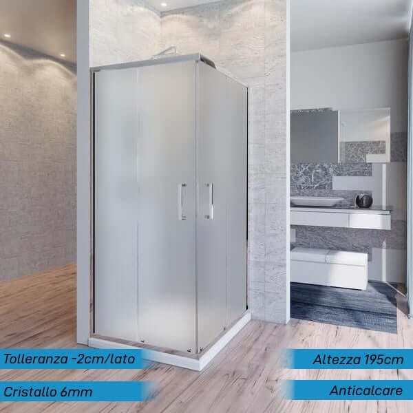 Box Doccia Satinato Angolare 120x120 H195 Doccia 2 Porte Scorrevoli Cristallo Anticalcare 6mm Design Moderno Minimal Fai da te/Attrezzature per cucine e bagni/Attrezzature per bagni/Docce e componenti doccia/Box doccia Shopbagno.it - Roma, Commerciovirtuoso.it