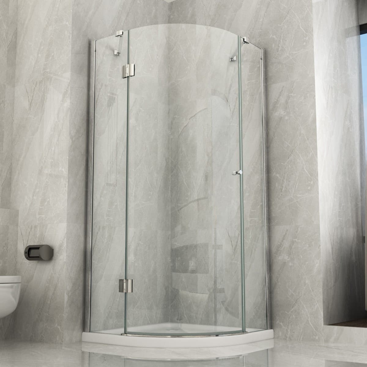 Box-Doccia-Semicircolare-Porta-Battente-Trasparente-8mm-H195cm-AIR