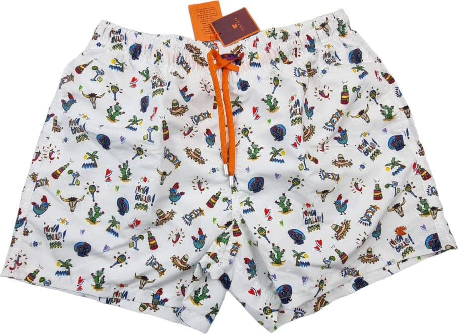 Boxer Mare Uomo Gallo Fantasia Siesta Bianco - Poliestere Made in Italy in Boxer Couture - Sestu, commercioVirtuoso.it