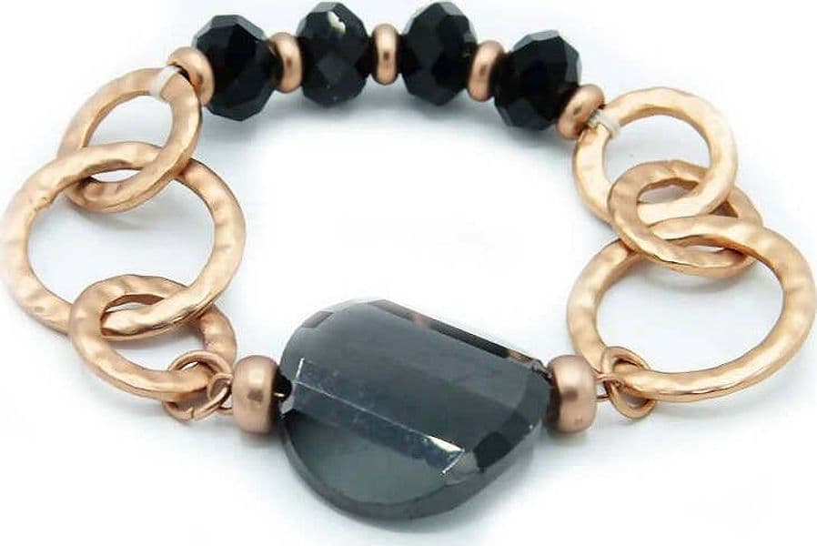 Bracciale Da Donna Con Anelli E Pietre Nere Bracciale Ad Anelli Nickel Free in Zamak Bracciale Elasticizzato Con Pietra Centrale Moda/Donna/Gioielli/Bracciali Leclaf - Napoli, Commerciovirtuoso.it
