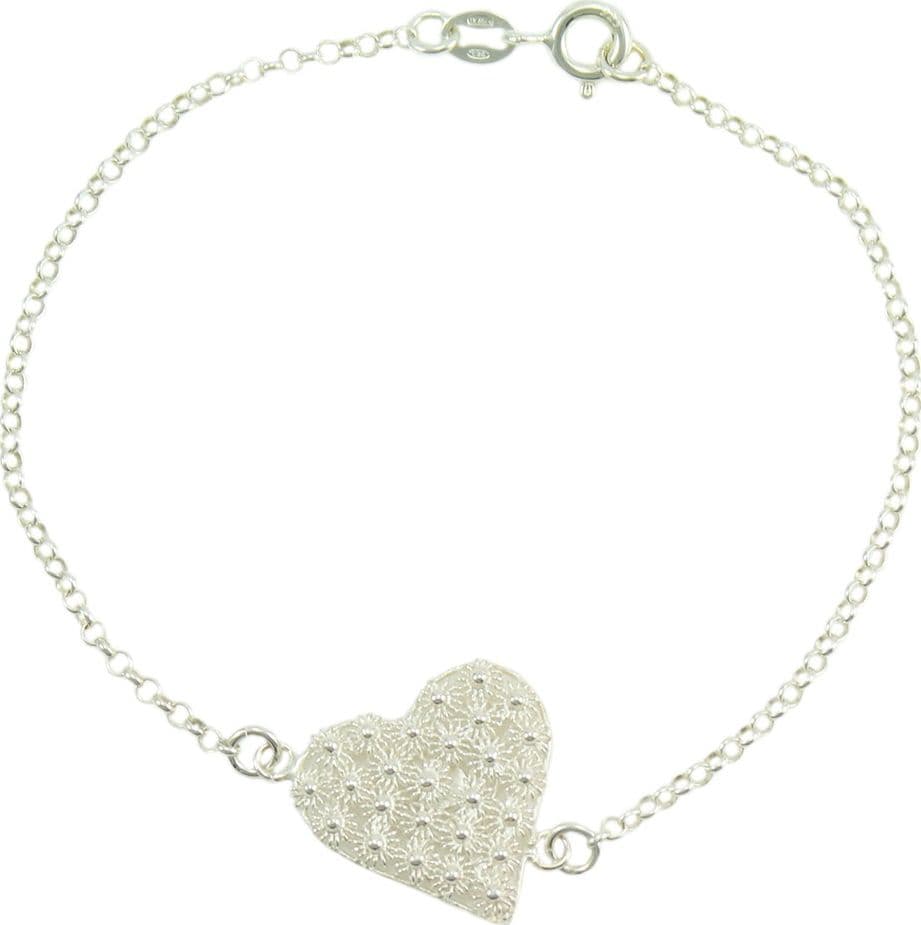 Bracciale donna con centrale cuore in filigrana sarda nido d'ape in argento in Bracciali Gioielleria Saba - Dolianova, commercioVirtuoso.it