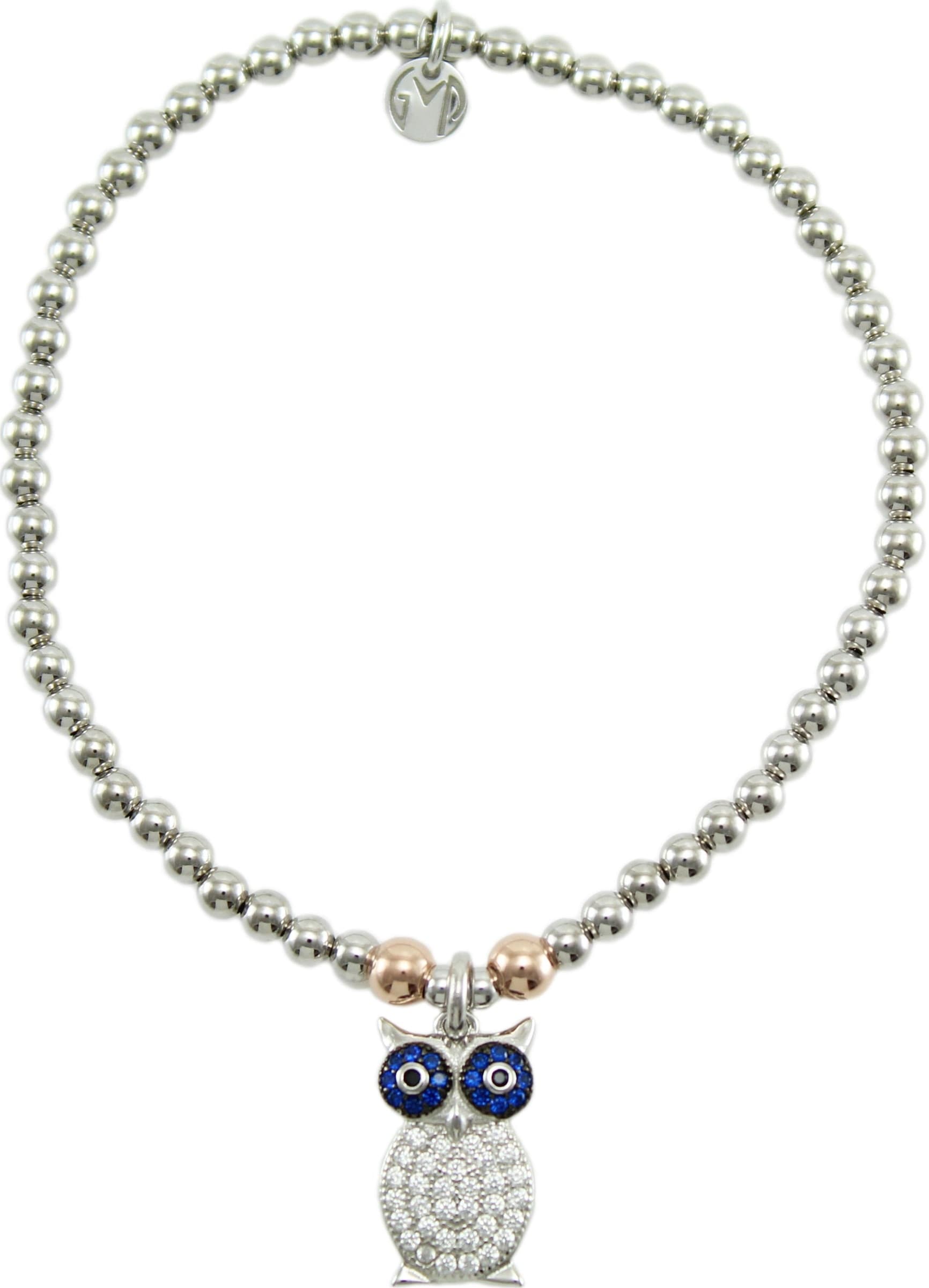 Bracciale Elastico in Argento 925 con Pendente Gufo e Zirconi - I Giampini in Bracciali Gioielleria Saba - Dolianova, commercioVirtuoso.it