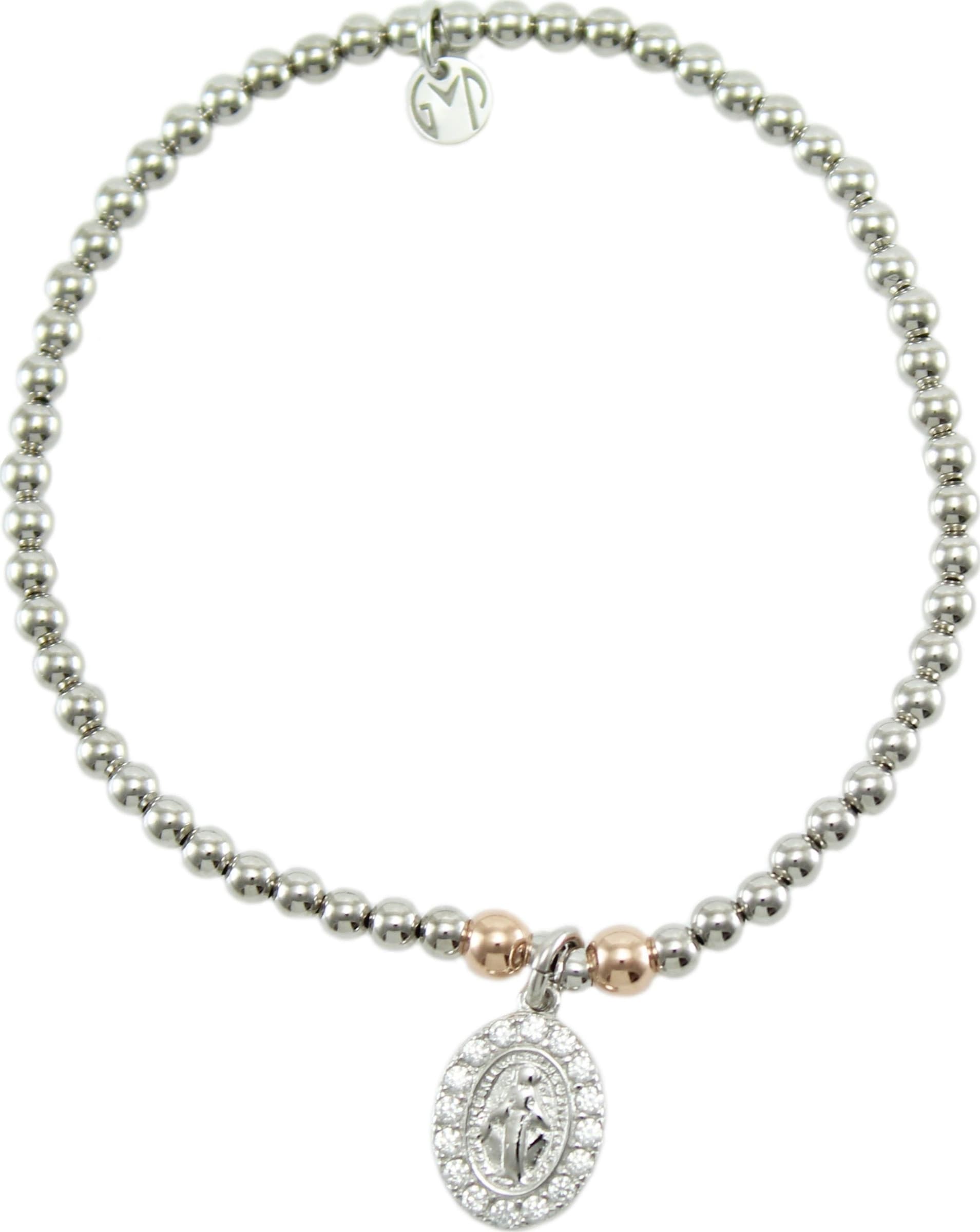 Bracciale Elastico in Argento 925 con Pendente Madonna Miracolosa e Zirconi - I Giampini in Bracciali Gioielleria Saba - Dolianova, commercioVirtuoso.it