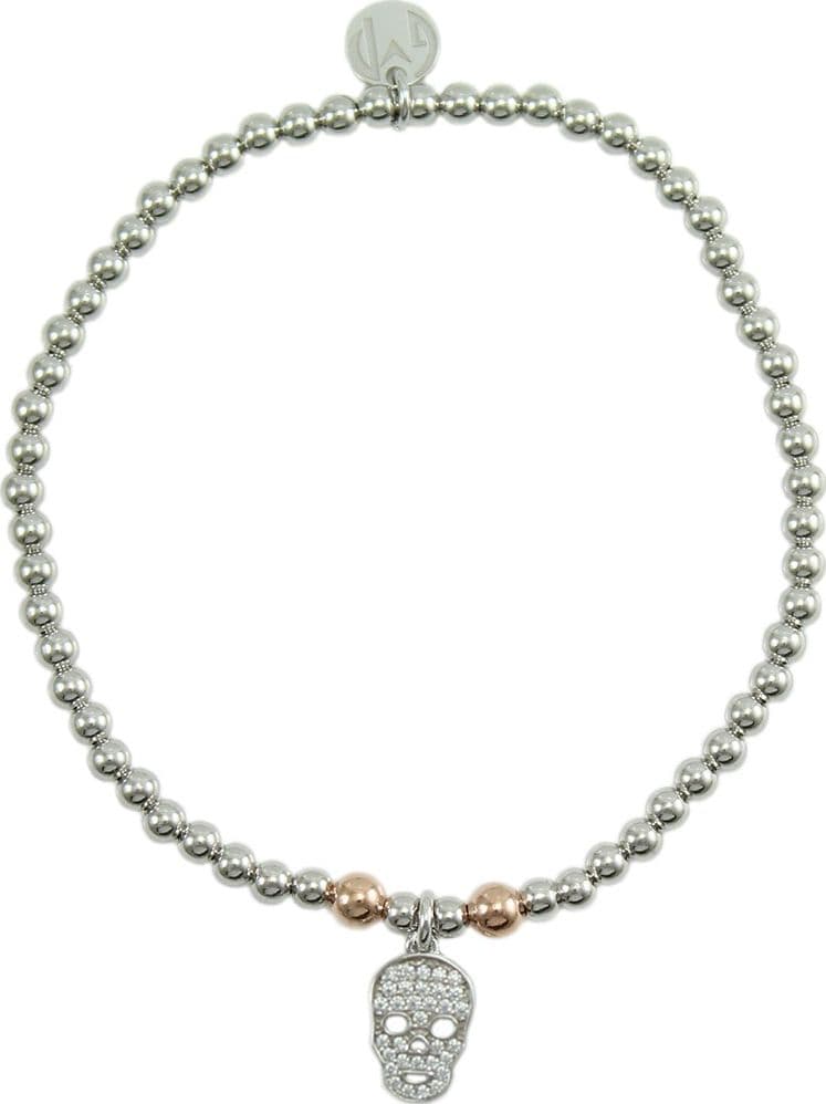 Bracciale Elastico in Argento 925 con Pendente Teschio e Pavé di Zirconi - I Giampini in Bracciali Gioielleria Saba - Dolianova, commercioVirtuoso.it