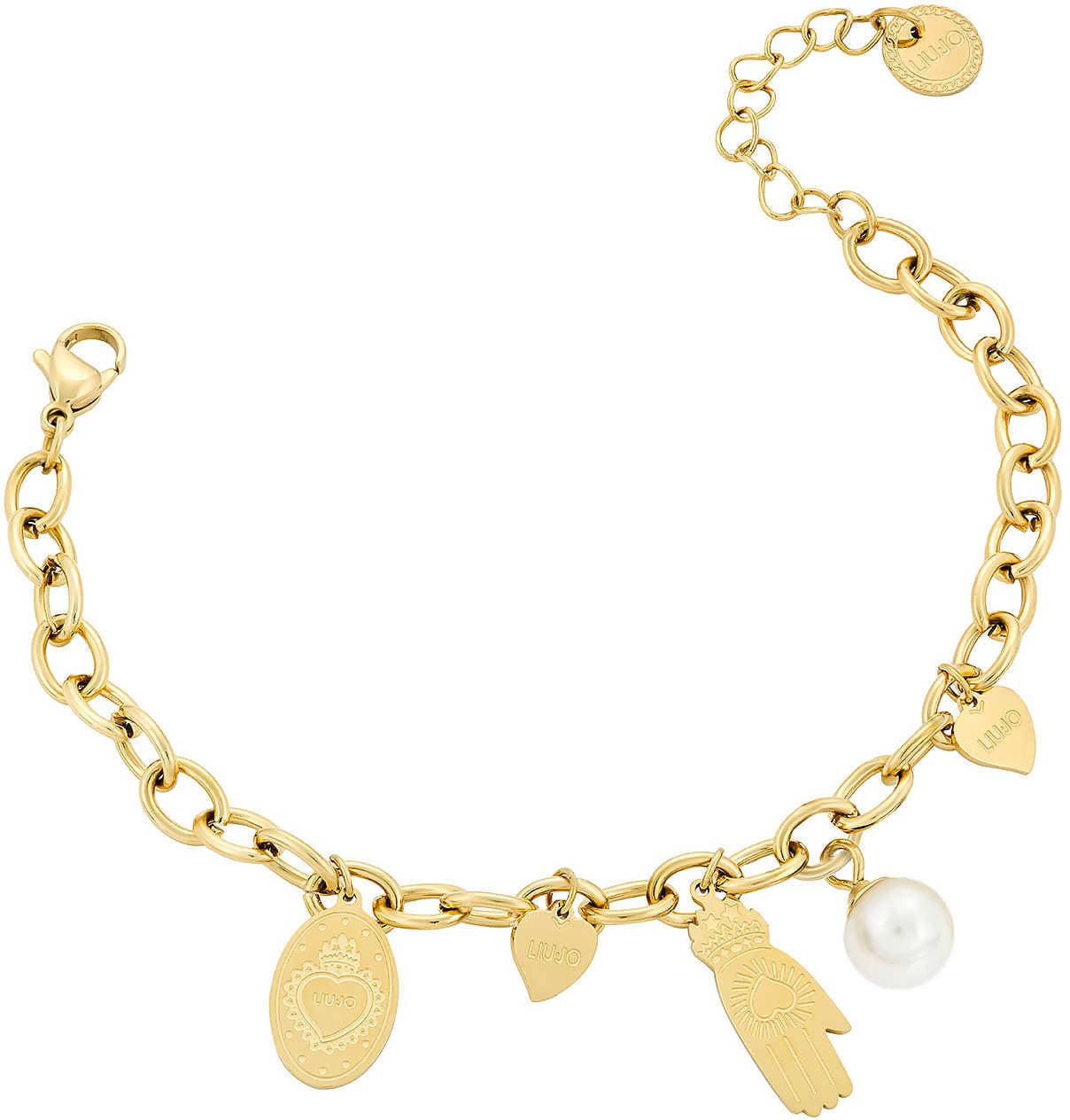 Bracciale Donna LIU JO Placcato Oro con Charms Mano Cuori Perla Bianca Braccialetto per lei Accessorio Gold in Bracciali E B Gioielli - Siderno, commercioVirtuoso.it