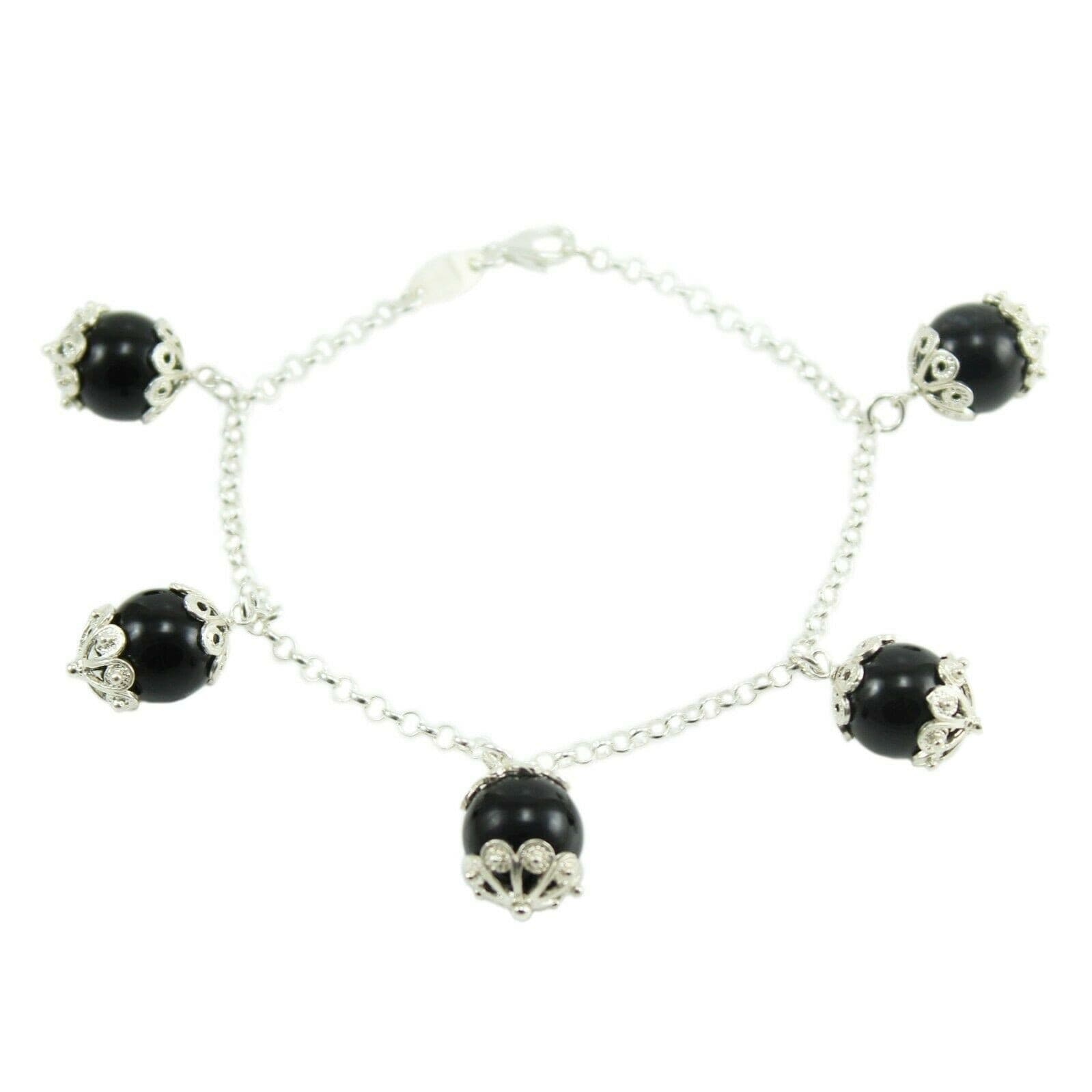 Su Coccu bracciale artigianato sardo 5 sfere onice e argento 925 Gioiello Sardegna in Bracciali Gioielleria Saba - Dolianova, commercioVirtuoso.it