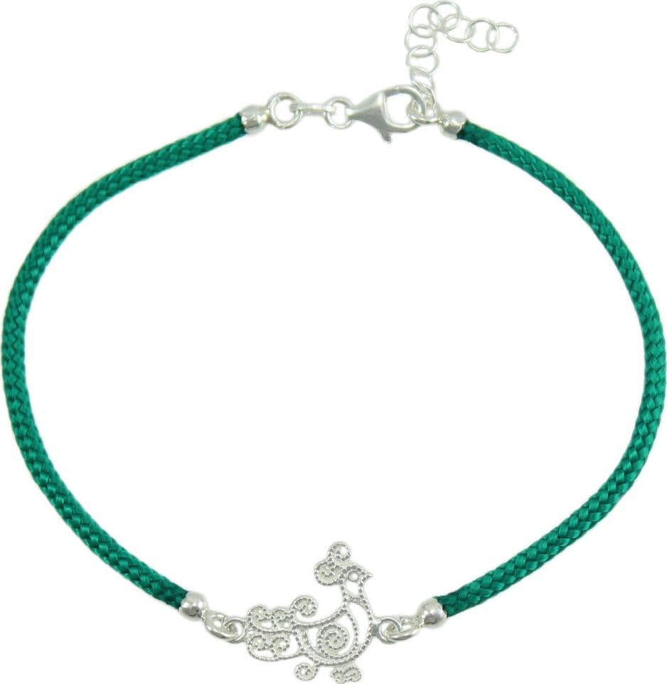 Bracciale verde donna con pavoncella sarda centrale in argento in Bracciali Gioielleria Saba - Dolianova, commercioVirtuoso.it