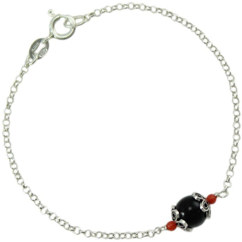 Bracciale in argento Su Coccu con onice e coralli portafortuna Sardegna in Bracciali Gioielleria Saba - Dolianova, commercioVirtuoso.it