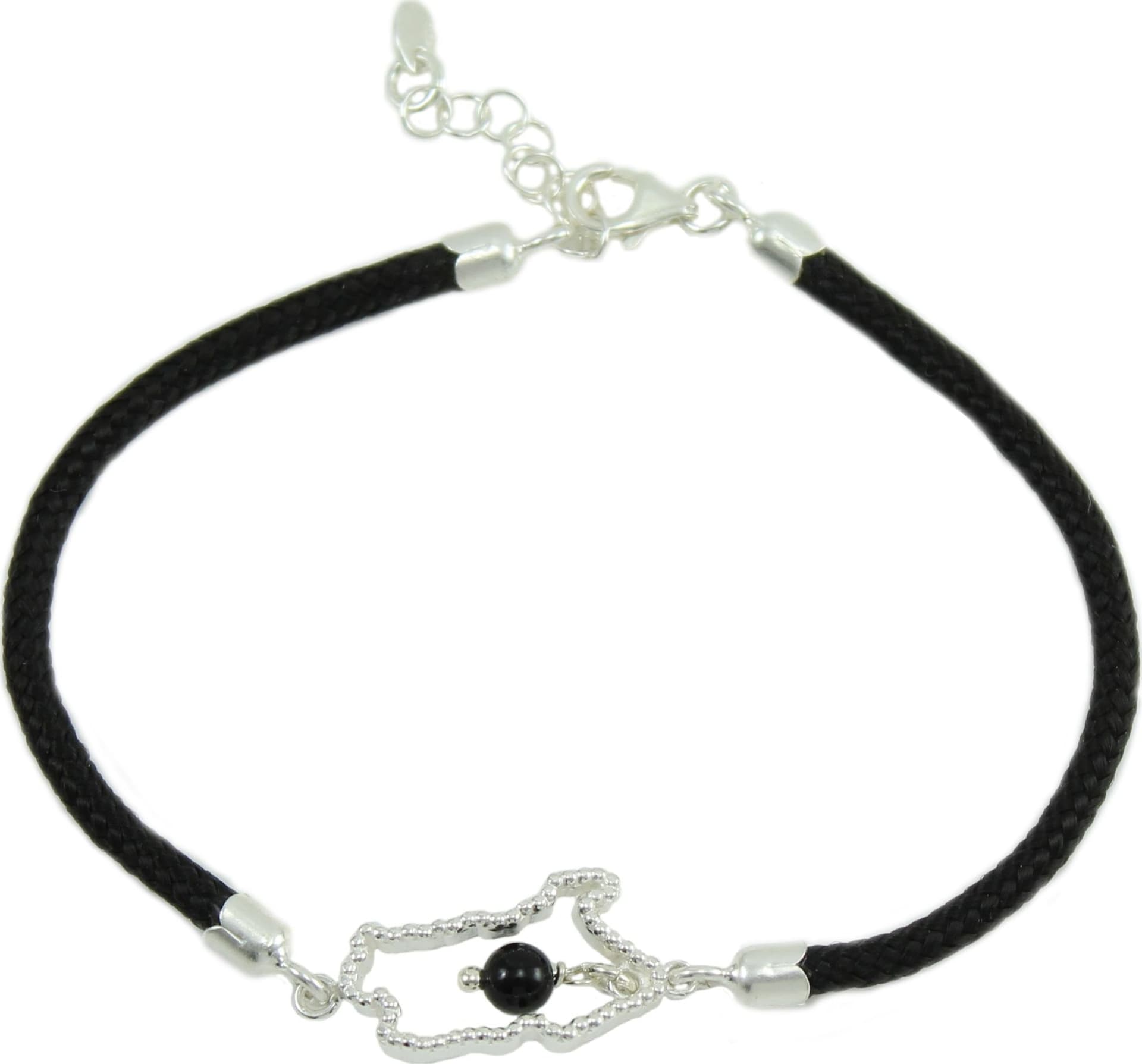Bracciale Sardegna Unisex con Su Coccu in Argento e Onice - Sagola Nera Regolabile in Bracciali Gioielleria Saba - Dolianova, commercioVirtuoso.it