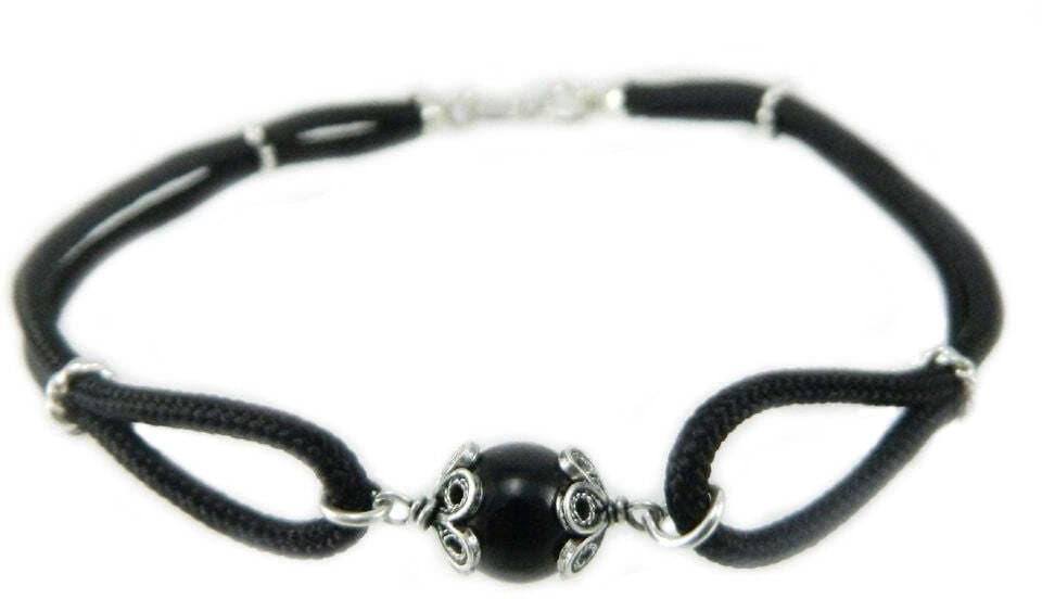 Bracciale Uomo Sardo con Su Coccu in Onice – Sagola Nera e Argento – Portafortuna in Bracciali Gioielleria Saba - Dolianova, commercioVirtuoso.it