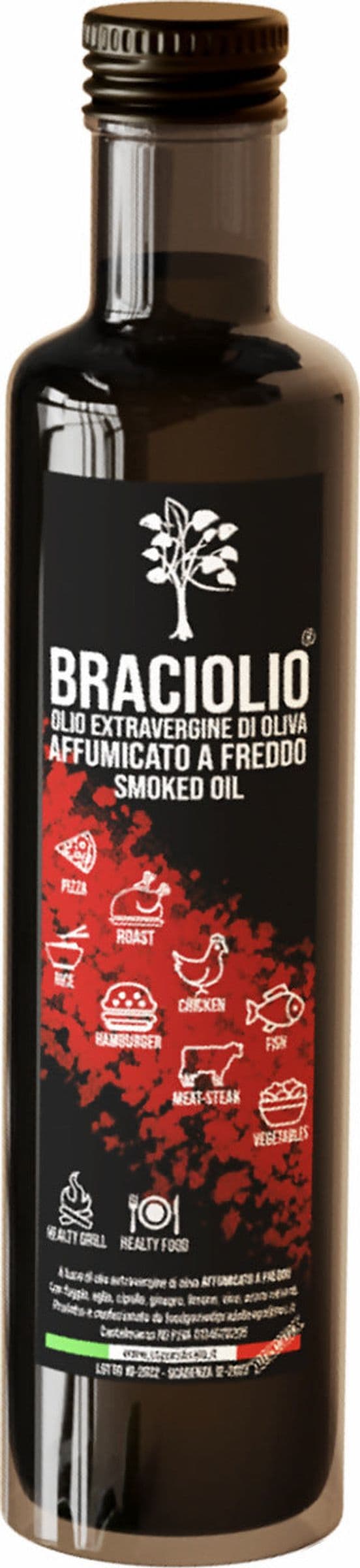 Braciolio affumicato a freddo 250cc con confezione natalizia - olio gourmet per piatti con gusto di brace in D'oliva Foodgame - Castelmassa, commercioVirtuoso.it