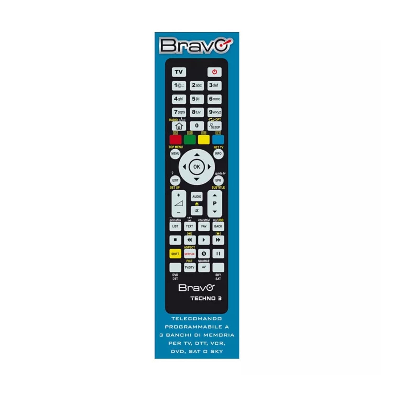 Bravo-Telecomando-Techno-3-Programmabile-Per-TV-dtt-vcr-dvd-sky