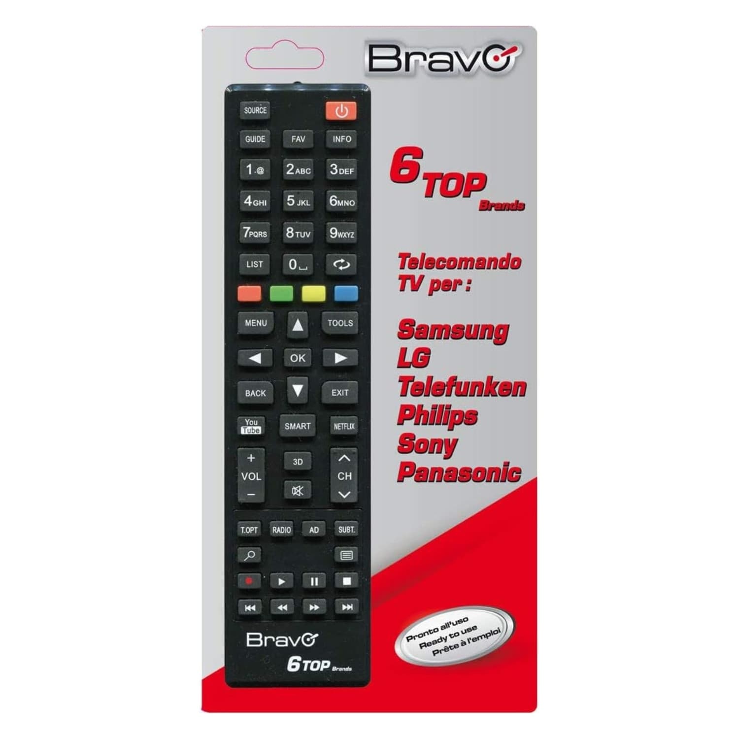 Bravo-Telecomando-Universale-6-Top-Brand-SAMSUNG-LG-TELEFUNKEN-PHILIPS-SONY-PANASONIC