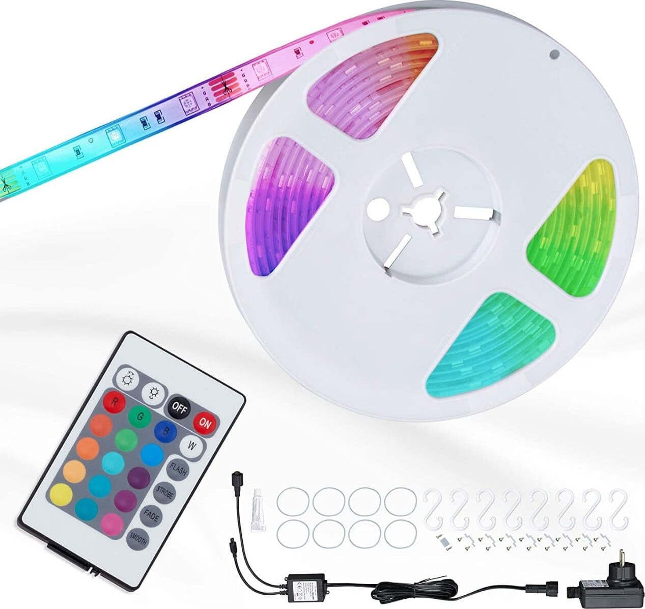 BRILONER---STRISCIA-ADESIVA-A-LED-PER-ESTERNI-5MT---DIMMERABILE---COMPOSIZIONE-150-LEDx25W---CON-TELECOMANDO