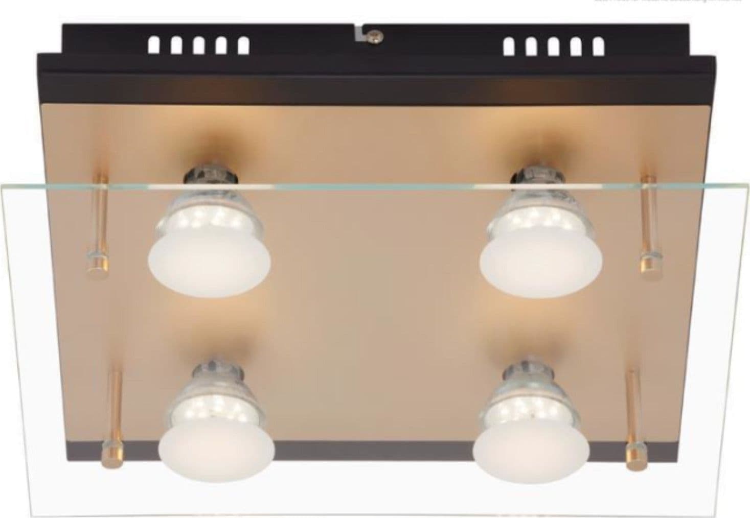 BRILONER--PLAFONIERA-4-LED---4W-400LUMEN--NERO/ORO-OPACO-VETRO-TRASPARENTE