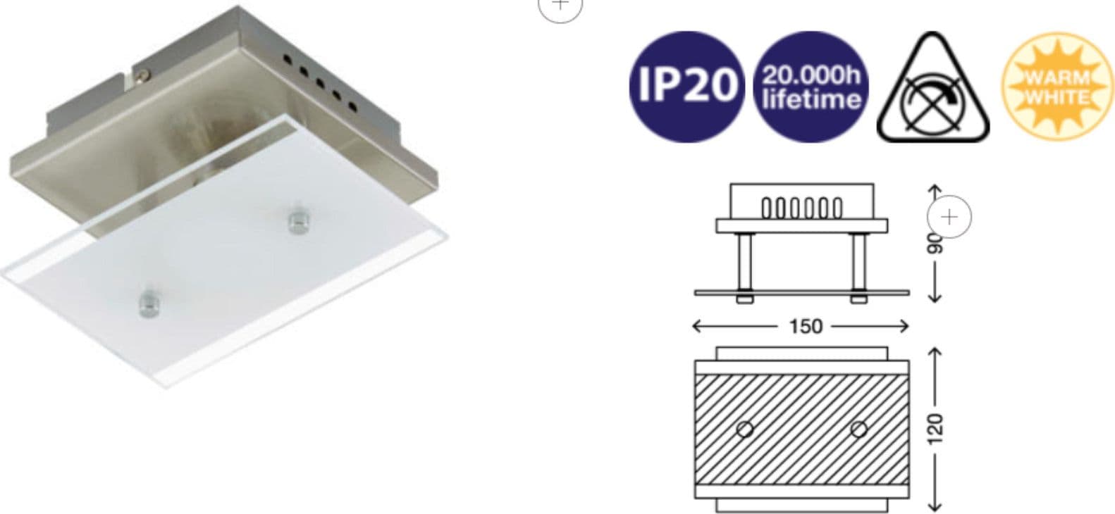 BRILONER--PLAFONIERA-LED-3W--250-LUMEN--3000K-NICHEL-SATINATO/VETRO-SATINATO-GU10