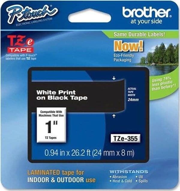 Brother - Nastro - Bianco-Nero - TZE355 - 24mm x 8mt Cancelleria e prodotti per ufficio/Elettronica per ufficio/Accessori/Accessori per etichettatrici Eurocartuccia - Pavullo, Commerciovirtuoso.it