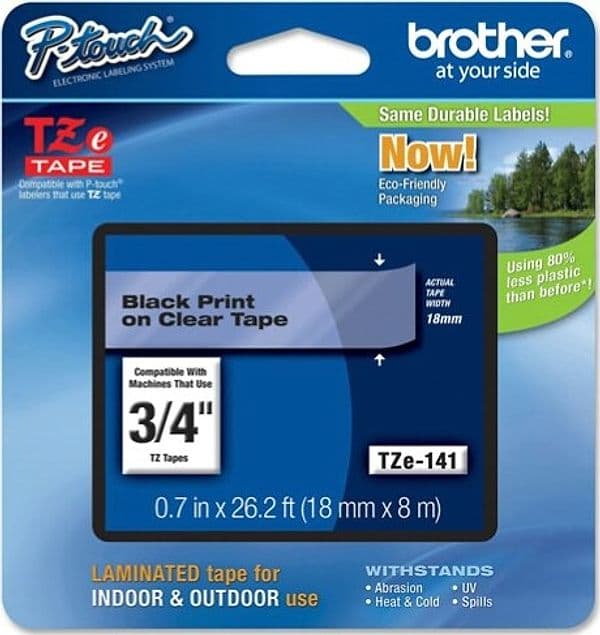 Brother - Nastro - Nero-Trasparente - TZE141 - 18mm x 8mt