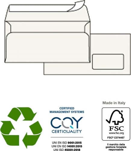Busta KAMI STRIP - bianca - carta riciclata FSC - con finestra - 110 x 230 mm - 100 gr - Pigna - conf. 500 pezzi Commercio Industria e Scienza/Forniture per imballaggio e spedizione/Scatole buste e tubi per spedizione/Buste per spedizione/Buste commerciali Eurocartuccia - Pavullo, Commerciovirtuoso.it