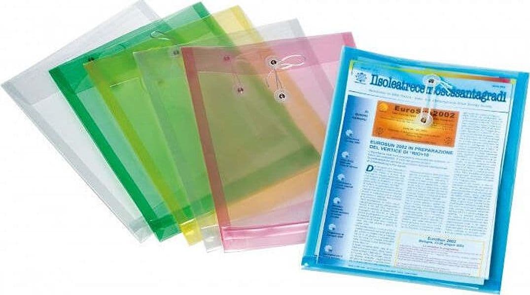 BUSTA PPL TRASPARENTE CON LACCIO E SOFFIETTO 25X33 COLORI ASSORTITI Pam