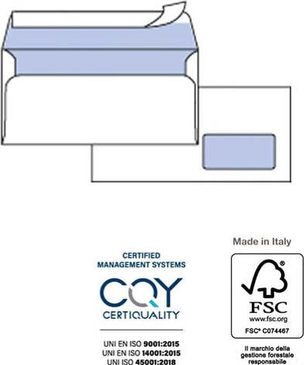 Busta SILVER90 STRIP FSC - bianca - internografata - con finestra- 110 x 230 mm - 90 gr - Pigna - conf. 500 pezzi Commercio Industria e Scienza/Forniture per imballaggio e spedizione/Scatole buste e tubi per spedizione/Buste per spedizione/Buste commerciali Eurocartuccia - Pavullo, Commerciovirtuoso.it