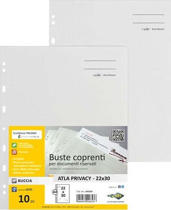 Buste con foratura universale Atla Privacy - per documenti riservati - Sei Rota - conf. 10 pezzi Cancelleria e prodotti per ufficio/Archivio ufficio e accessori per scrivania/Raccoglitori e accessori per raccoglitori/Buste a perforazione universale Eurocartuccia - Pavullo, Commerciovirtuoso.it
