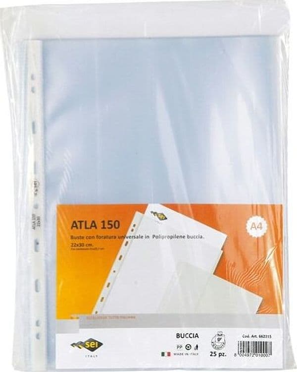 Buste forate Atla - pesante - buccia - 22x30 cm - trasparente - Sei Rota - conf. 50 pezzi Cancelleria e prodotti per ufficio/Archivio ufficio e accessori per scrivania/Raccoglitori e accessori per raccoglitori/Buste a perforazione universale Eurocartuccia - Pavullo, Commerciovirtuoso.it