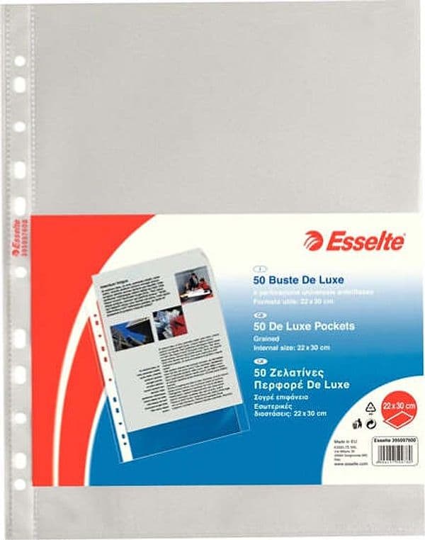 Buste forate CopySafe - DeLuxe - buccia - 22x30 cm - trasparente - Esselte - conf. 50 pezzi Cancelleria e prodotti per ufficio/Archivio ufficio e accessori per scrivania/Raccoglitori e accessori per raccoglitori/Buste a perforazione universale Eurocartuccia - Pavullo, Commerciovirtuoso.it