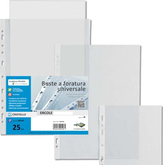 Buste forate Ercole - PVC liscio - 25 x 35 cm - trasparente - Sei Rota - conf. 25 pezzi Cancelleria e prodotti per ufficio/Archivio ufficio e accessori per scrivania/Raccoglitori e accessori per raccoglitori/Buste a perforazione universale Eurocartuccia - Pavullo, Commerciovirtuoso.it