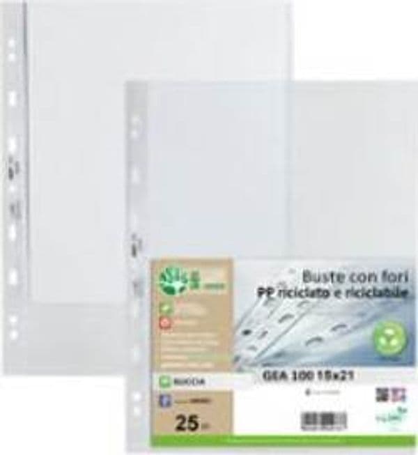 Buste forate Gea 100 - PP riciclato - buccia medium - 15 x 21 cm - Sei rota - conf. 25 pezzi Cancelleria e prodotti per ufficio/Archivio ufficio e accessori per scrivania/Raccoglitori e accessori per raccoglitori/Buste a perforazione universale Eurocartuccia - Pavullo, Commerciovirtuoso.it