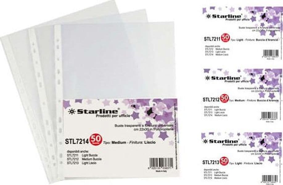 Buste forate Medium - liscio - 22 x 30 cm - trasparente - Starline - conf. 50 pezzi
