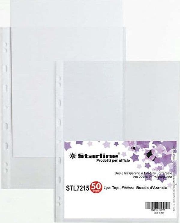 Buste forate Top - buccia - 22 x 30 cm - trasparente - Starline - conf. 50 pezzi Cancelleria e prodotti per ufficio/Archivio ufficio e accessori per scrivania/Raccoglitori e accessori per raccoglitori/Buste a perforazione universale Eurocartuccia - Pavullo, Commerciovirtuoso.it