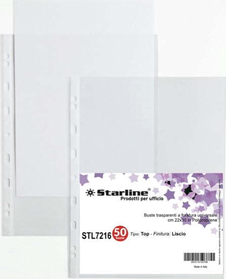 Buste forate Top - liscio - 22 x 30 cm - trasparente - Starline - conf. 50 pezzi Cancelleria e prodotti per ufficio/Archivio ufficio e accessori per scrivania/Raccoglitori e accessori per raccoglitori/Buste a perforazione universale Eurocartuccia - Pavullo, Commerciovirtuoso.it