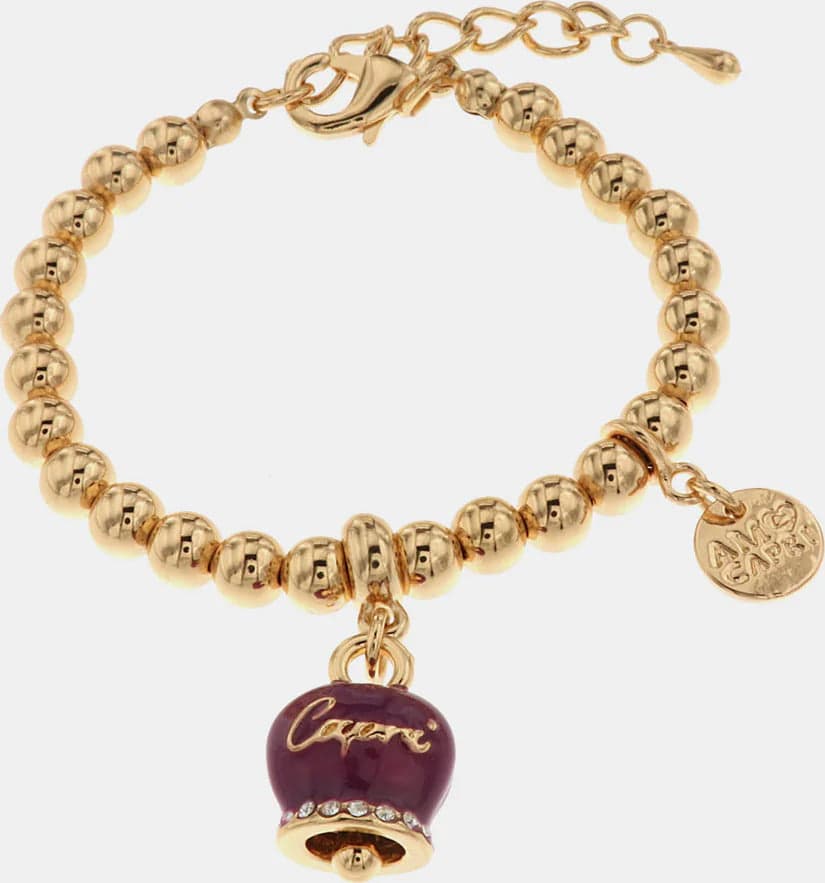 BySimon-------Bracciale-in-Metallo-con-campanella-pendente-viola-con-scritta-Capri