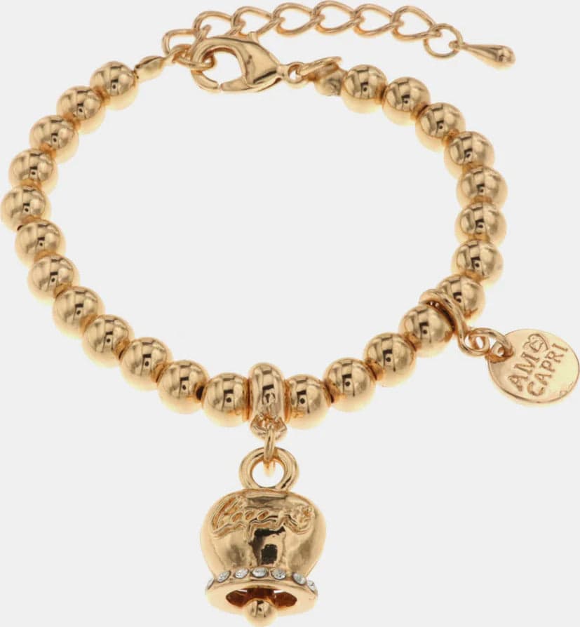 BySimon-------Bracciale-in-Metallo-maglia-a-sfera,-con-campanella-portafortuna,-con-scritta-Capri-a-rilievo
