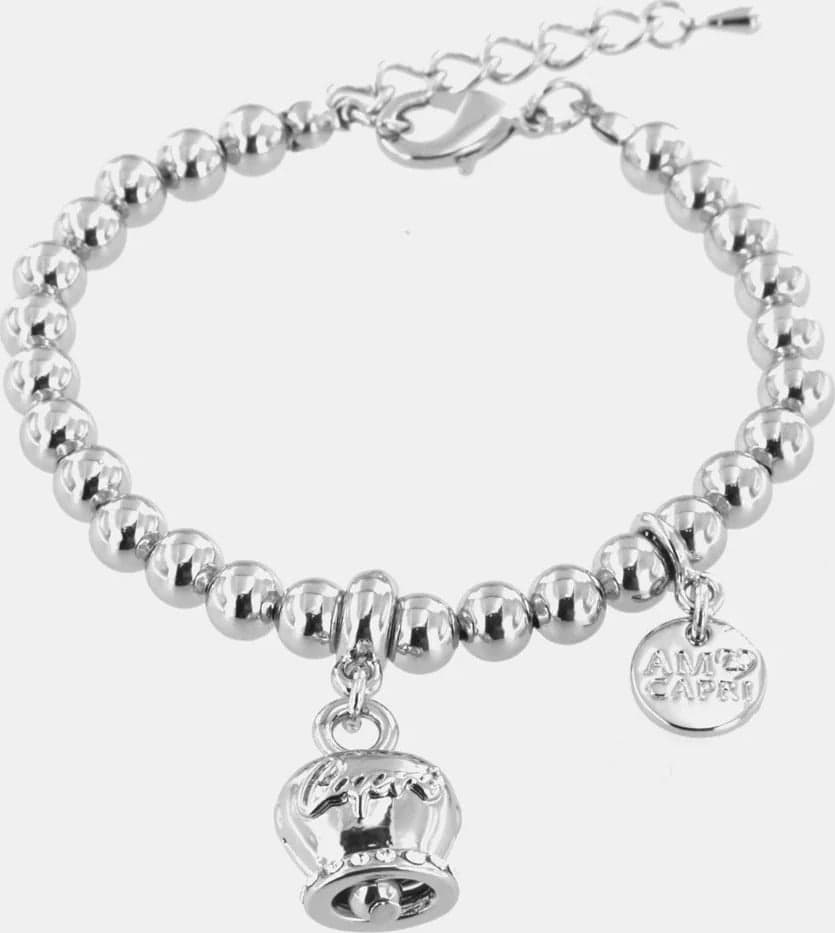 BySimon-------Bracciale-in-Metallo-maglia-a-sfere,-con-campanella-scritta-capri-pendente,-impreziosita-da-cristalli