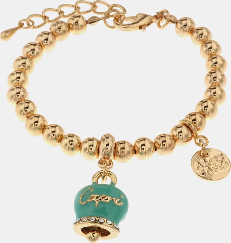 BySimon-------Bracciale-in-Metallo-maglia-a-sfere-con-campanella-verde-acqua-con-scritta-Capri
