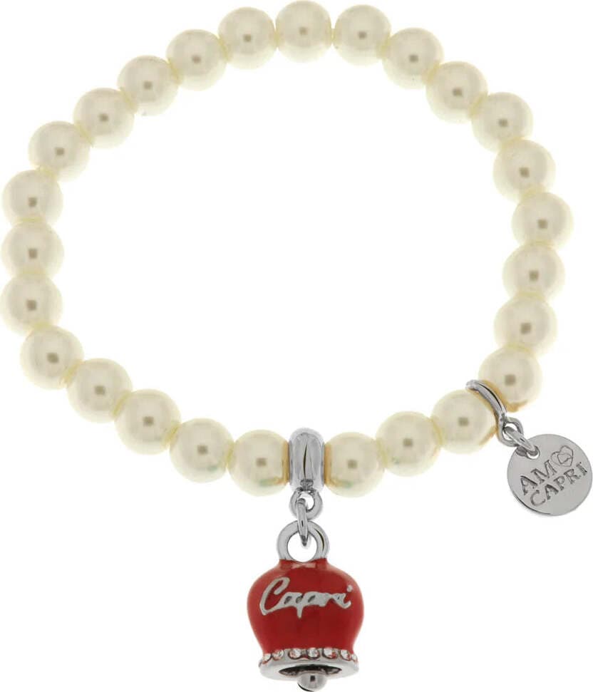 BySimon-----Bracciale-in-Metallo-Bracciale-in-Metallo-con-perle-e-campanella--smalto-rosso-con-scritta-Capri