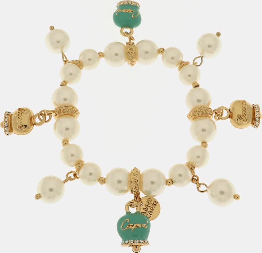 BySimon-----Bracciale-in-Metallo-Bracciale-in-Metallo-con-perle-e-campanelle-portafortuna-in-smalto-verde-con-scritta-Capri
