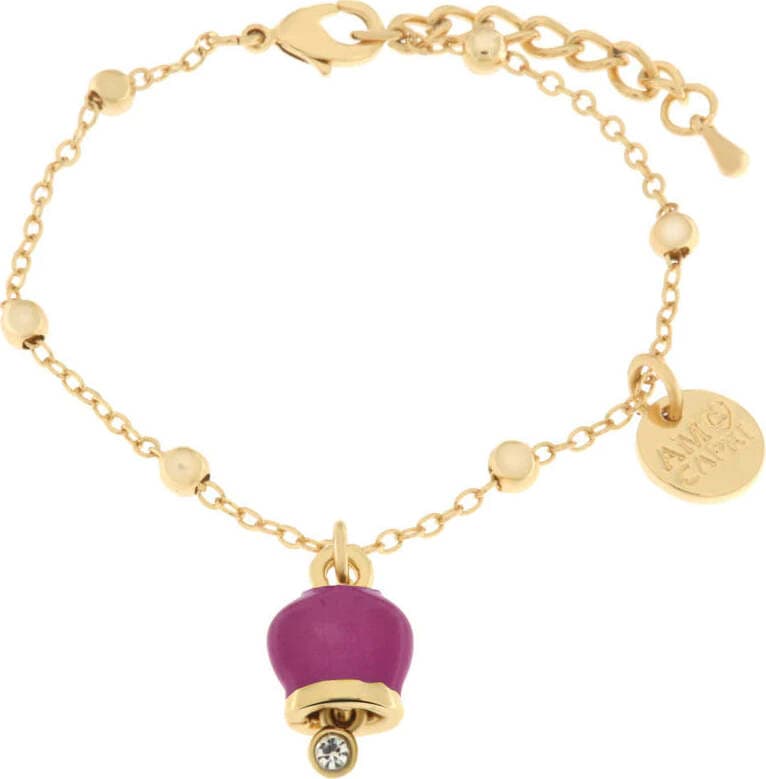 BySimon-----Bracciale-in-Metallo-con-campanella-portafortuna-pendente,-impreziosita-da-smalto-e-punto-luce
