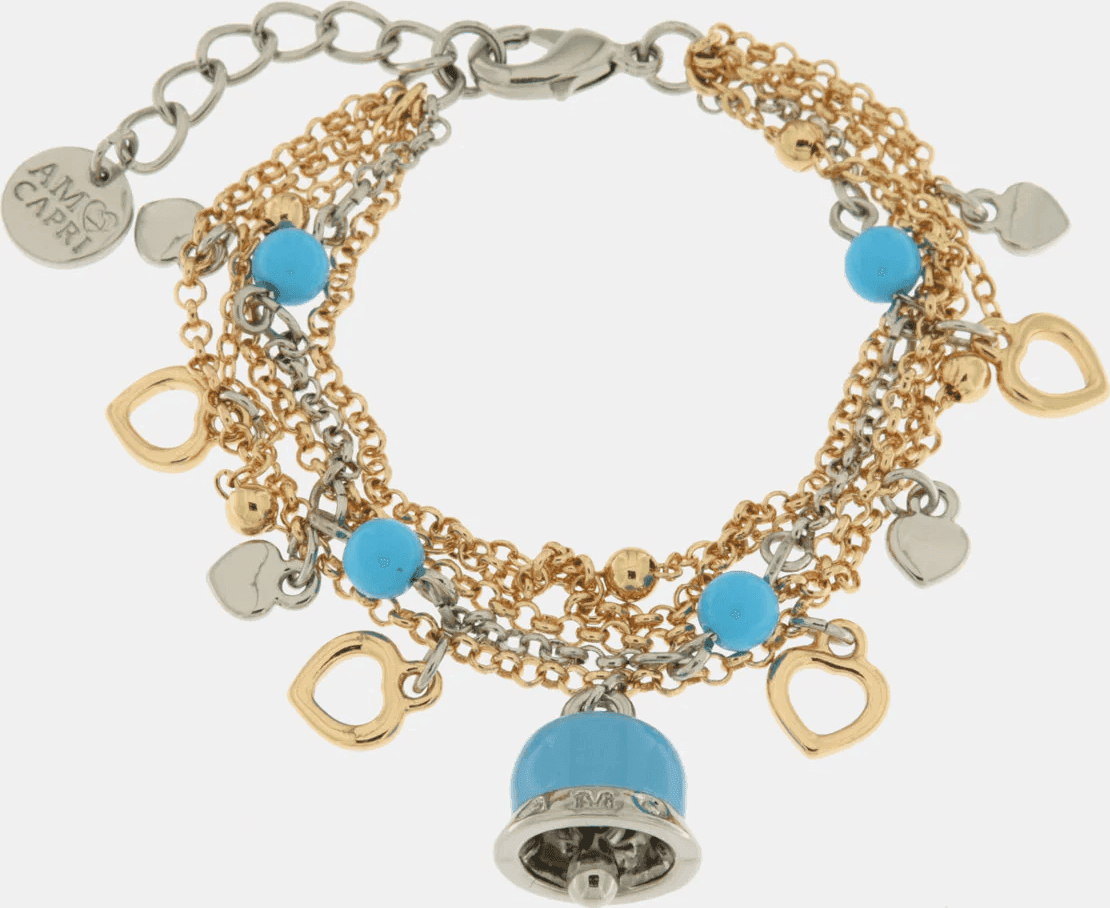 BySimon-----Bracciale-in-Metallo-con-ciondoli-a-forma-di-cuore-e-campanella-smaltata-turchese